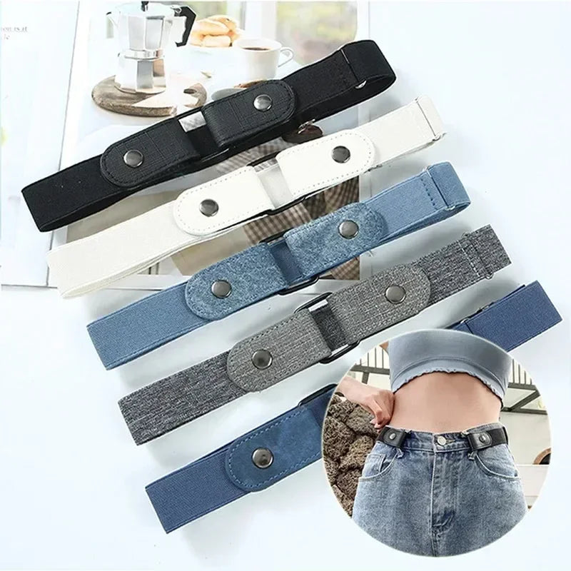 Canvas Adjustable Elastic Waist Band Invisible Belt Buckle-Free Belts